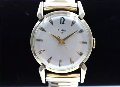 Vintage Elgin 19 Jewel 752 Mens 31.5mm Midsize Fancy Design Running Wristwatch • $49.99