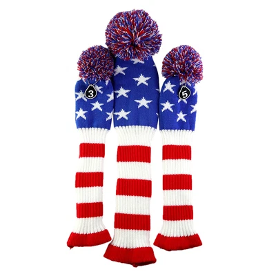 $25.80 • Buy 3X Golf Driver Fairway Woods Club Knit Head Covers Set Strip Star Red/Blue/White