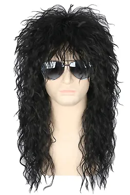 Men’S 80S Wig Black Mullet Wigs Halloween Costume Male Wig Punk Heavy Metal Rock • $37.49