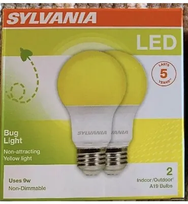 Sylvania 2-pk Yellow LED Bug Light Bulb 60w Equivalent (9w) A19 Indoor/Outdoor • $11.79