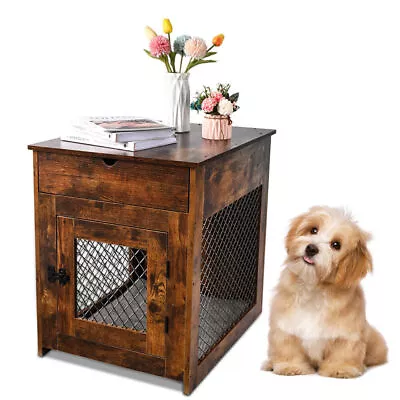 Vintage Wooden Dog Crate House Furniture Heavy Duty Dog Cage Drawer Kennel Table • $136.71