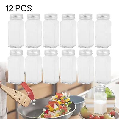 £4.99 • Buy 12X Spice Jars Bottles Airtight Salt Container Square Glass Seasoning Pots UK