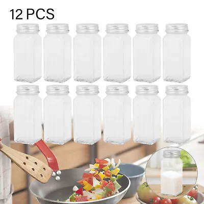 12X Spice Jars Bottles Airtight Salt Container Square Glass Seasoning Pots UK • £7.99