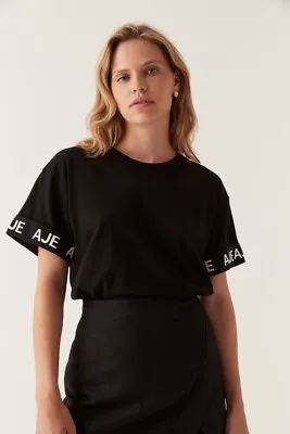 Aje Theory Oversized Tee Womens Black With White Logos M • $90