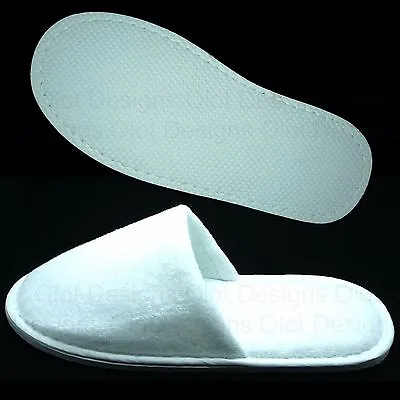 White Spa Slippers Terry Towelling Mens Women Hotel Wedding Dance Closed Toe Bag • £1.39