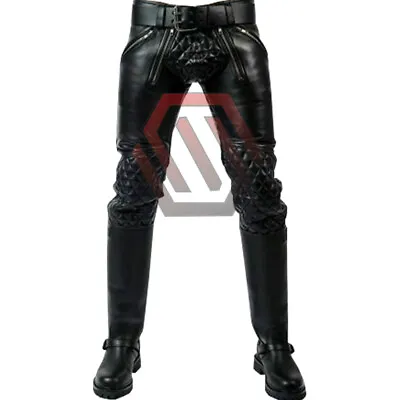 $134.99 • Buy Mens Black Leather Biker Pants, Cowhide Leather Breeches Trousers