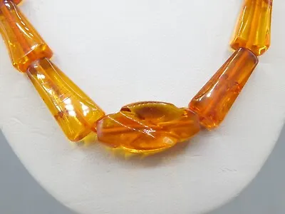 Stunning Vintage Carved Amber Pendant Trumpet Bead Long Necklace  • $125