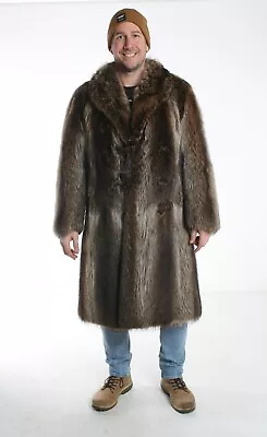 Size XL Great Raccoon Fur Men Full Length Coat [185] • $402.38