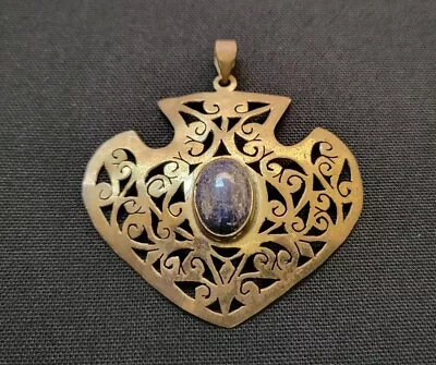 Vintage Brass Lapis Lazuli Drop Pendant • $20