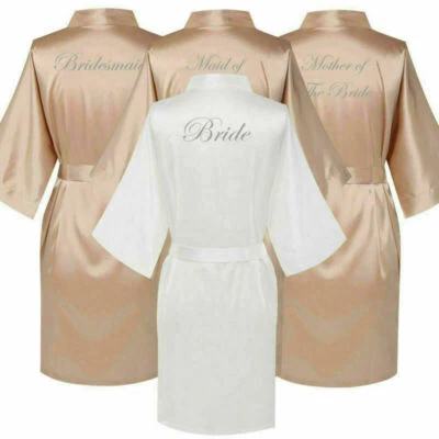$16.63 • Buy Champagne Satin Silk Wedding Bride Bridesmaid Kimono Robe Party Dressing Gown