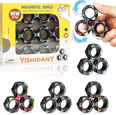 12Pcs Magnetic Rings Fidget Toys Pack Magnets Finger Spinner For ADHD Stress Re • $29.94