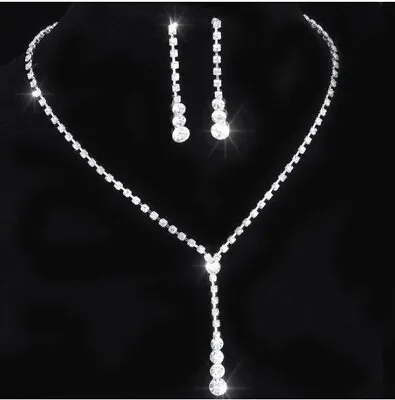 £4 • Buy Silver Crystal Sparkling Necklace And Earring Jewellery Set
