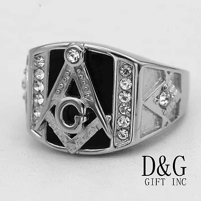 DG Men's Stainless SteelBlack Onyx Masonic CZ Ring Size 8-13 High PolishBOX • $16.99