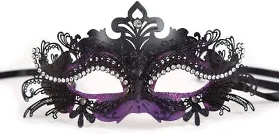 Ladies Purple & Black Eyemask Masquerade Opera Metal Mask Fancy Dress • £4.99