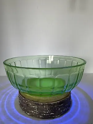 Vintage Anchor Hocking Vaseline Uranium Depression Glass Salad Bowl 8” Sunburst • $18