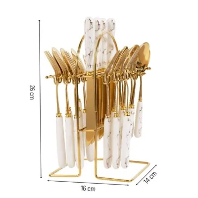Stainless Steel Cutlery Set Of 24 With Spoons Forks & Knives With Stand Marble • $247.49
