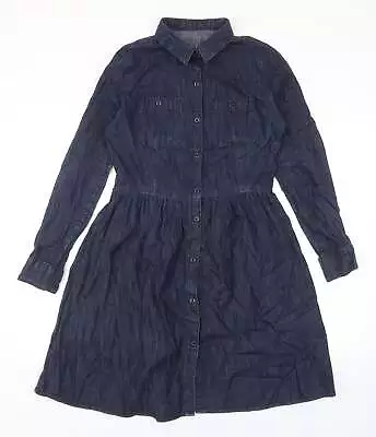 Gap Womens Blue Cotton Shirt Dress Size 8 V-Neck Button • £9.50