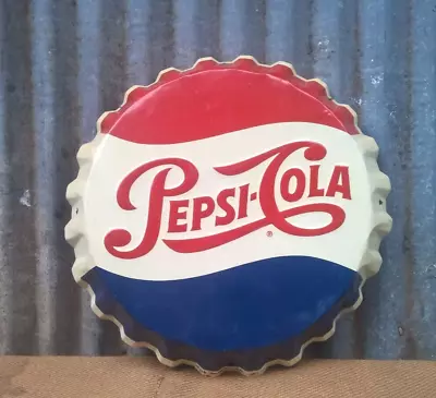 Vintage Pepsi Cola Embossed Bottle Cap Advertising Sign - Stout Sign Co M-114 • $950