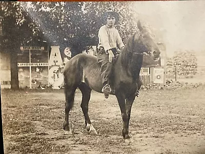 Vintage Real Photo Postcard Young Cowboy On Horse • $4