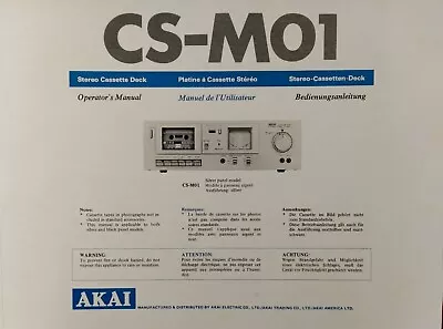 £4.99 • Buy Akai CS-MO1 Stereo Cassette Tape Deck Player Operating Instruction USER MANUAL 