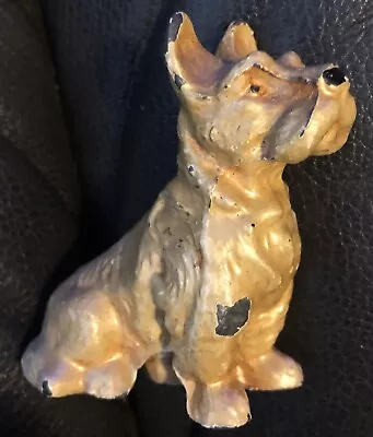 Vintage Sitting Terrier Figurine Painted Metal • $13