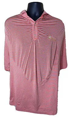 FootJoy Shirt Mens Large Golf Polo Peach Myrtle Beach Barefoot Club Logo Striped • $15.80