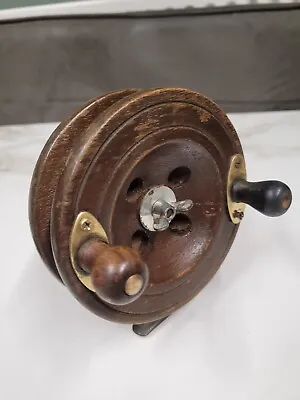 Antique Wood And Brass Fishing Reel • $43.58