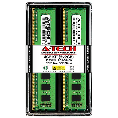 A-Tech 4GB 2 X 2GB PC3-10600 Desktop DDR3 1333 MHz 240-Pin DIMM Memory RAM 4G 2G • $14.99