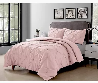 Swift Home Pintuck Ultra Soft  3 Piece Comforter Set PINK King Hypoallergenic • $31.99