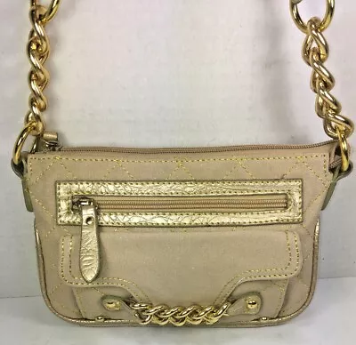 Vieta Beige Quilted Fabric Small Shoulder Bag Gold Tone Chain And Stitching • $44.99