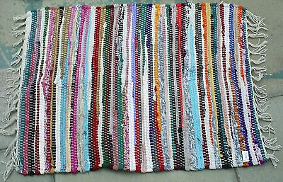 £9.99 • Buy FAIR TRADE MULTI-COLOURED RAG RUG Recycled Cotton Mat Indian Rectangle 60 X 45cm