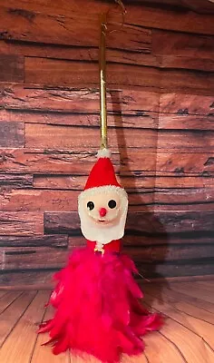 Vintage Santa Head Feather Duster - Felt Pink Feathers MCM 16.5” • $39.99