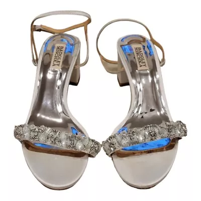 Badgley Mischka Women's Size 8 Tanessa Satin Jeweled Heels Silver / Blue • $78