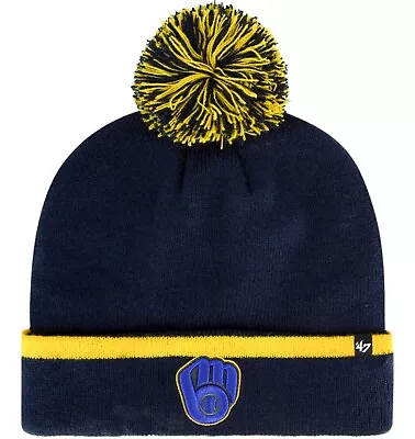 Milwaukee Brewers Navy Blue Bar '47 Brand Cuffed Knit Pom Hat • $16