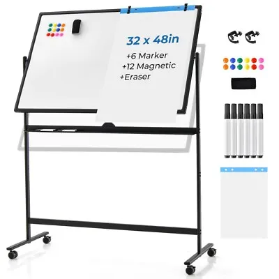 Double Sided 360° Mobile Whiteboard 32 X47  Portable Office Rolling White Board • $118.96