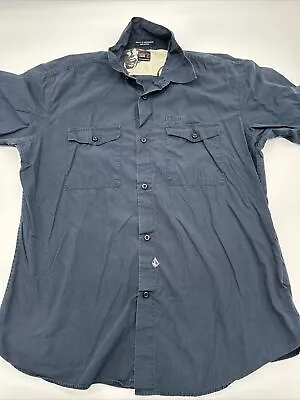 Volcom Button Up Shirt Men Large Pockets Gray…#3585 • $5.40