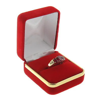 Red Velvet Engagement Ring Box Display Jewelry Gift Boxes Gold Trim 1 Dozen • $35.74