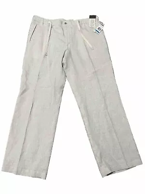 Tasso Elba Men’s Ivory Natural Linen Drawstring Trousers Waist 36” Inseam 30” • $25