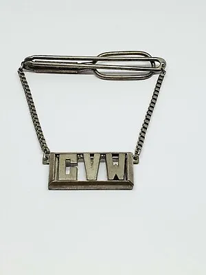 Vintage Swank Sterling Silver  CVW  Initials Tie Clip Bar Chain (78) • $14.50