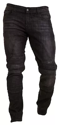 Men Motorcycle Jeans Biker Pant Black Reinforced Motorbike Denim Stretch Panels • $62.11