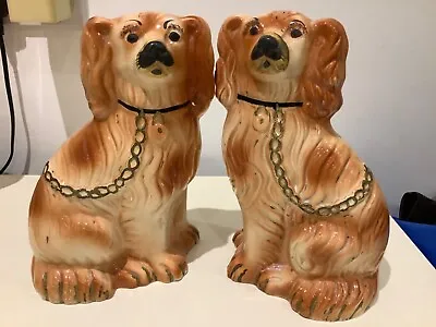 Vintage Staffordshire Pair Of Brown & White Spaniel Mantle Wally Dogs • £30