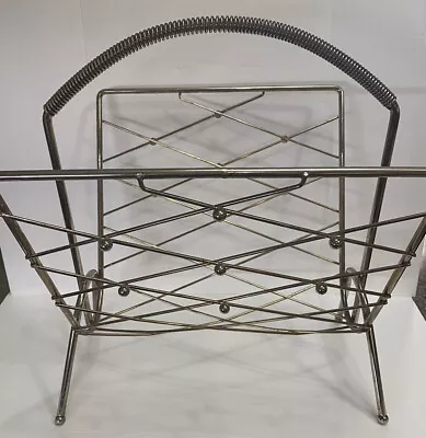 Vintage MCM Metal Vinyl Holder Magazine Rack Wire Handle Atomic • $45