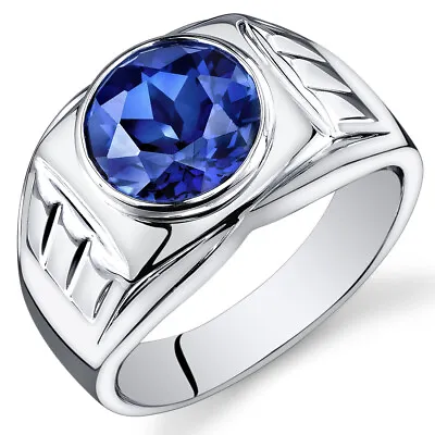 Mens 5.5 Cts Round Cut Sapphire Sterling Silver Ring Sizes 8 To 13 • $85.99