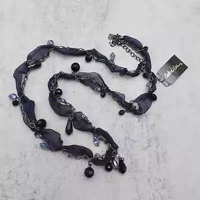 Womens Cookie Lee Necklace Blue Beaded Ribbon Chain 24  Costume Fashion Jewelry • $3