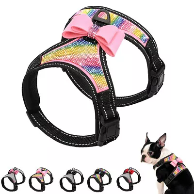 £10.79 • Buy Pet Puppy Rhinestone Dog Harness Leather Bow Tie Bling Diamante Crystal Vest S M