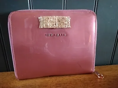£11 • Buy Ted Baker Tablet IPad Case 9.5 Inch Long Metallic Pink Logo Zip Pull FREE BOW! 