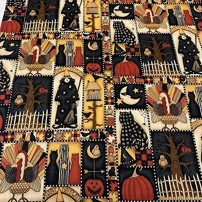 Vtg Halloween Fall Harvest Collage Fabric By Debbie Mumm SSI Witch Pumpkin 2+Yds • $28.50