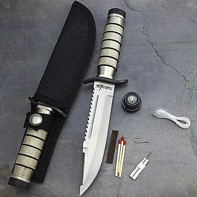 9.5  SURVIVAL COMBAT TACTICAL HUNTING KNIFE W/ SHEATH Military Bowie Fixed Blade • $13.95