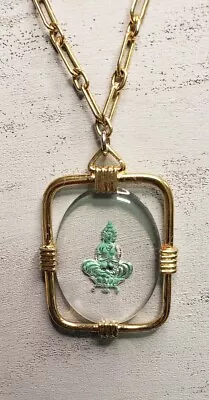 RARE JOMAZ MAZER Gold-Tone Chain Necklace Glass Intaglio ASIAN GODDESS Pendant  • $99