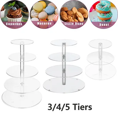 Acrylic Clear Round Cupcake Stand Display Wedding & Party Tier Cup Cake Holder • £11.92